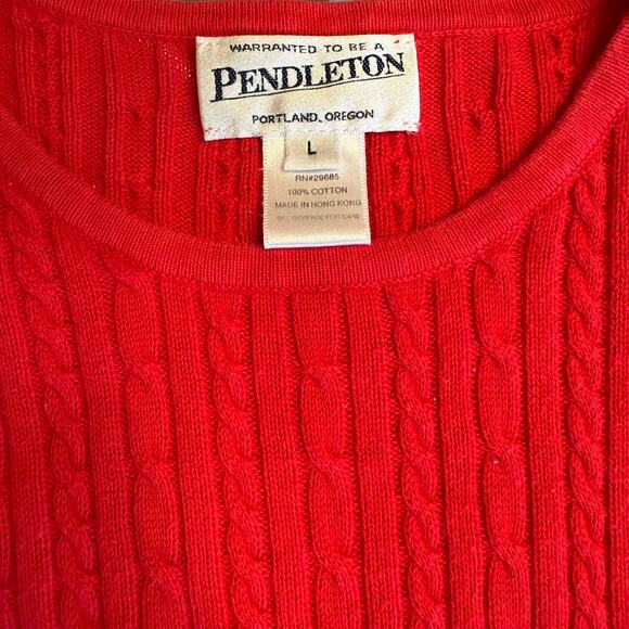 Pendleton Cotton Cable Knit Short Sleeve Sweater Red Classic Pullover Large - Picture 4 of 4
